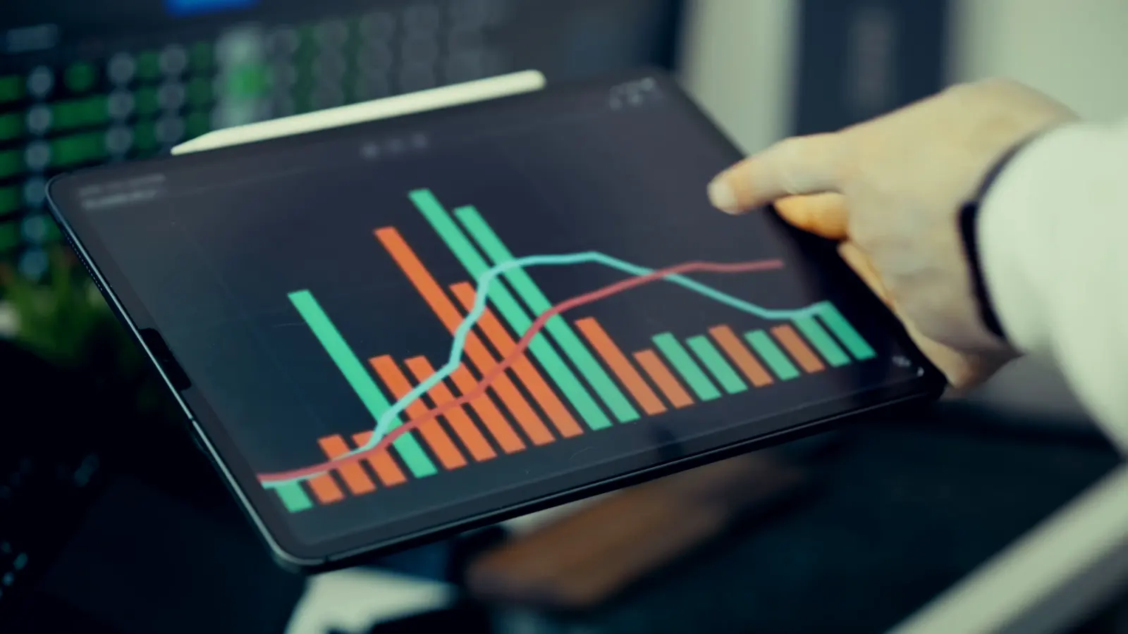 Analytics on a tablet during a business review